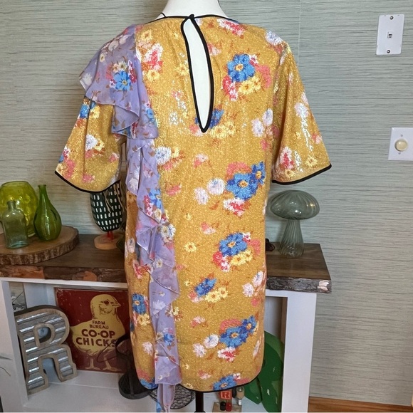 Manoush Floral Burst Sequin Dress EU 38 UK 10 US 6 Yellow Ruffle Tee Shift NWT - Picture 8 of 12